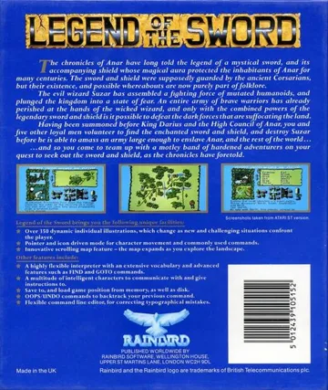 Legend of the Sword box cover back
